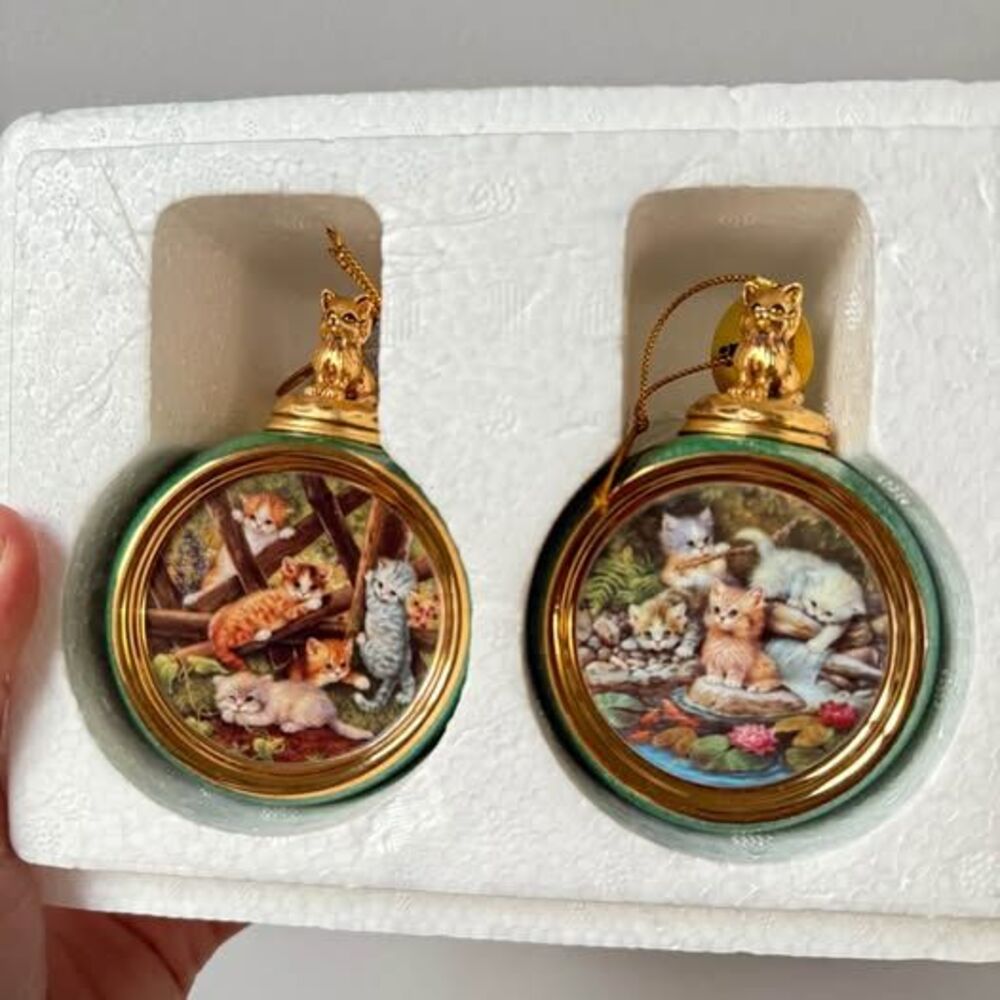 Vintage Cat Kitty Christmas Ornaments Lot of 3 Cat Ornaments Porcelain